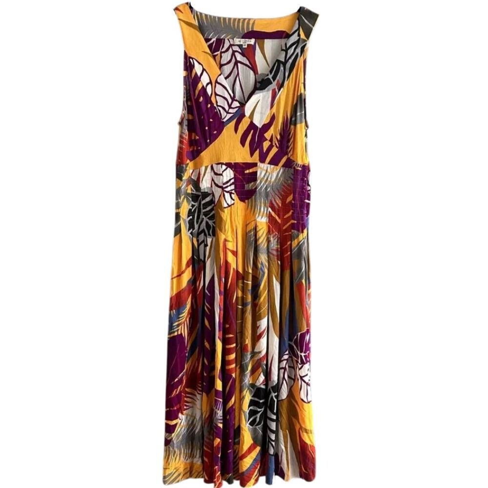 Etro Milano Slinky Viscose Jersey Tropical Midi Dress Floral Orange IT 40 US 4